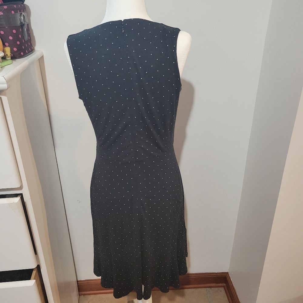 LOFT Black With White Polka Dots V Neck Midi Dress Workwear Romantic | Sz 6P - Picture 5 of 8